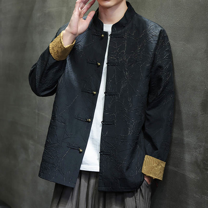 Buddha Stones Tang Suit Casual Frog-bottoni Manica Lunga Nylon Giacca Camicia Uomo Abbigliamento - image 5