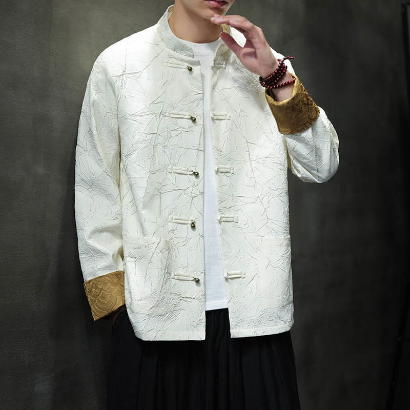 Buddha Stones Tang Suit Casual Frog-bottoni Manica Lunga Nylon Giacca Camicia Uomo Abbigliamento - image 14