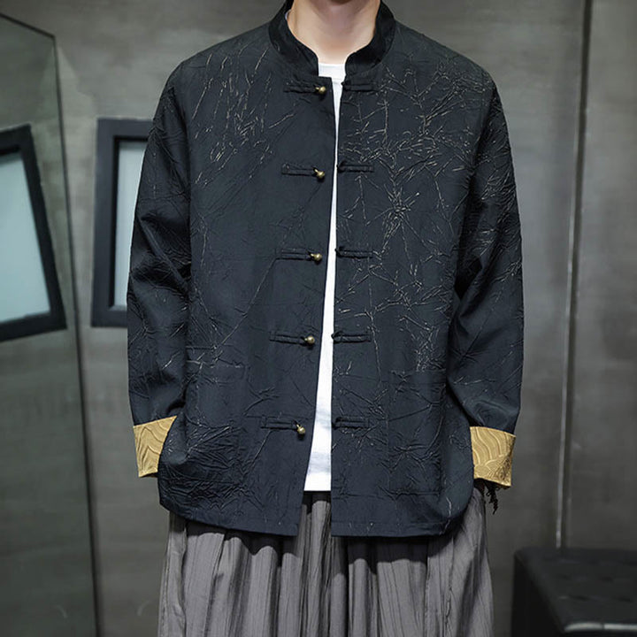 Buddha Stones Tang Suit Casual Frog-bottoni Manica Lunga Nylon Giacca Camicia Uomo Abbigliamento - image 1