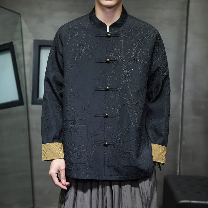 Buddha Stones Tang Suit Casual Frog-bottoni Manica Lunga Nylon Giacca Camicia Uomo Abbigliamento - image 3