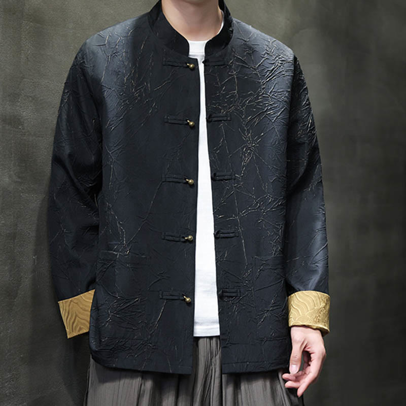 Buddha Stones Tang Suit Casual Frog-bottoni Manica Lunga Nylon Giacca Camicia Uomo Abbigliamento - image 6