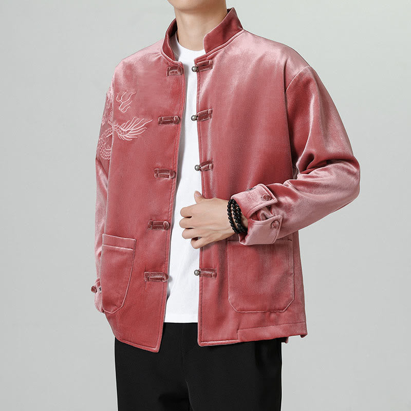 Buddha Stones Ricama Drago Casual Rana-bottoni Cotone Giacca Camicia Abbigliamento Uomo - image 3