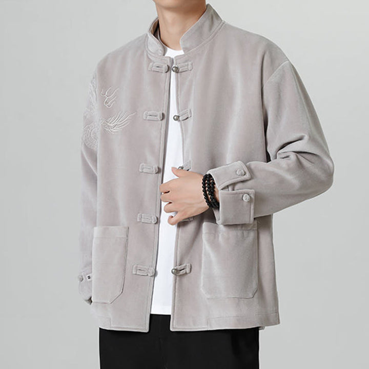 Buddha Stones Ricama Drago Casual Rana-bottoni Cotone Giacca Camicia Abbigliamento Uomo - image 13