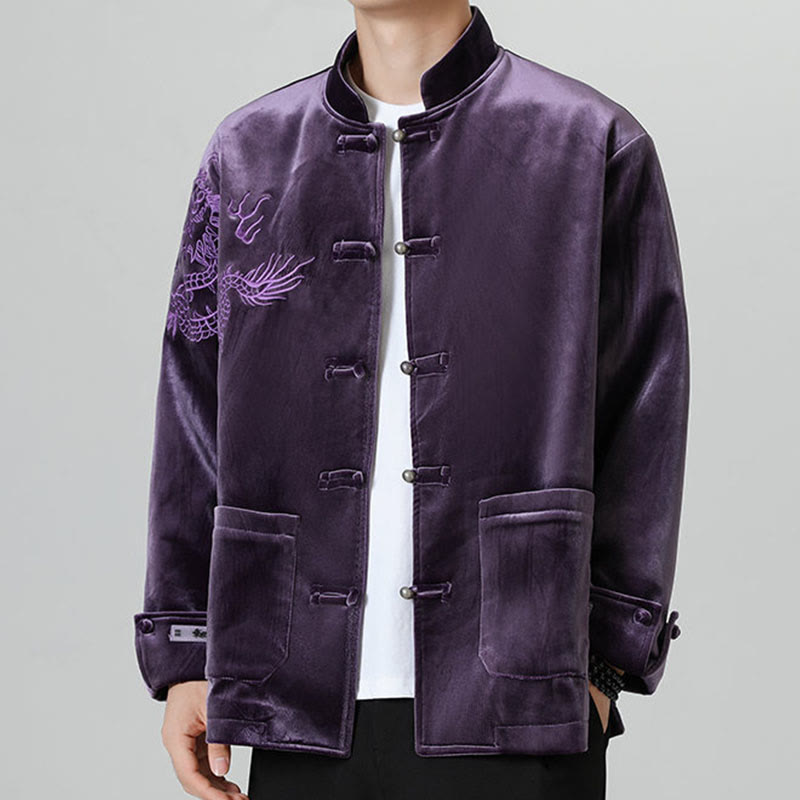 Buddha Stones Ricama Drago Casual Rana-bottoni Cotone Giacca Camicia Abbigliamento Uomo - Indaco - US/UK/AU46, EU56 (5XL) - image 31