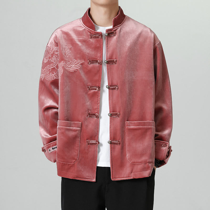 Buddha Stones Ricama Drago Casual Rana-bottoni Cotone Giacca Camicia Abbigliamento Uomo - image 4