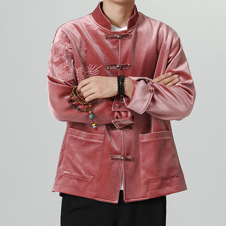 Buddha Stones Ricama Drago Casual Rana-bottoni Cotone Giacca Camicia Abbigliamento Uomo - image 8