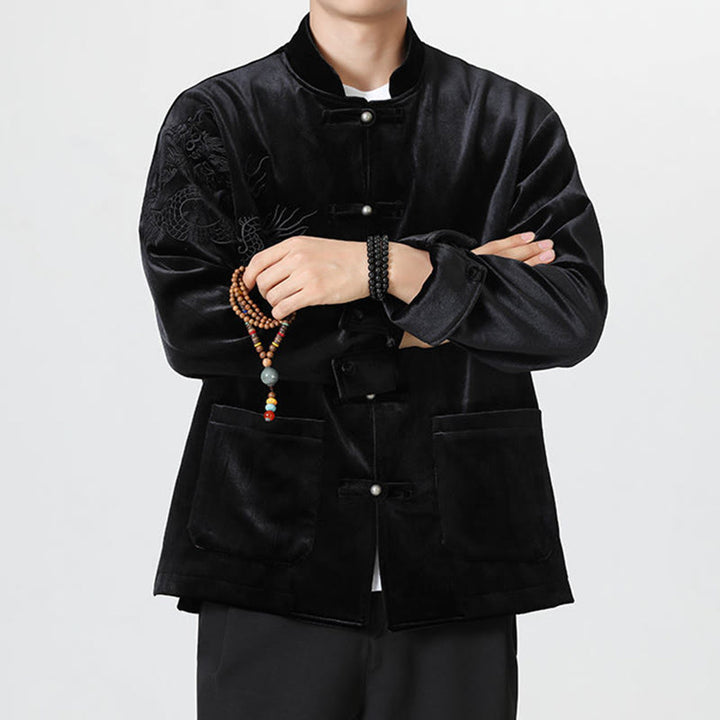 Buddha Stones Ricama Drago Casual Rana-bottoni Cotone Giacca Camicia Abbigliamento Uomo - image 23