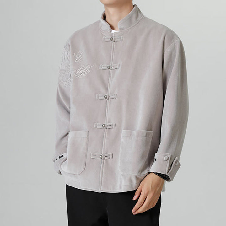 Buddha Stones Ricama Drago Casual Rana-bottoni Cotone Giacca Camicia Abbigliamento Uomo - image 16