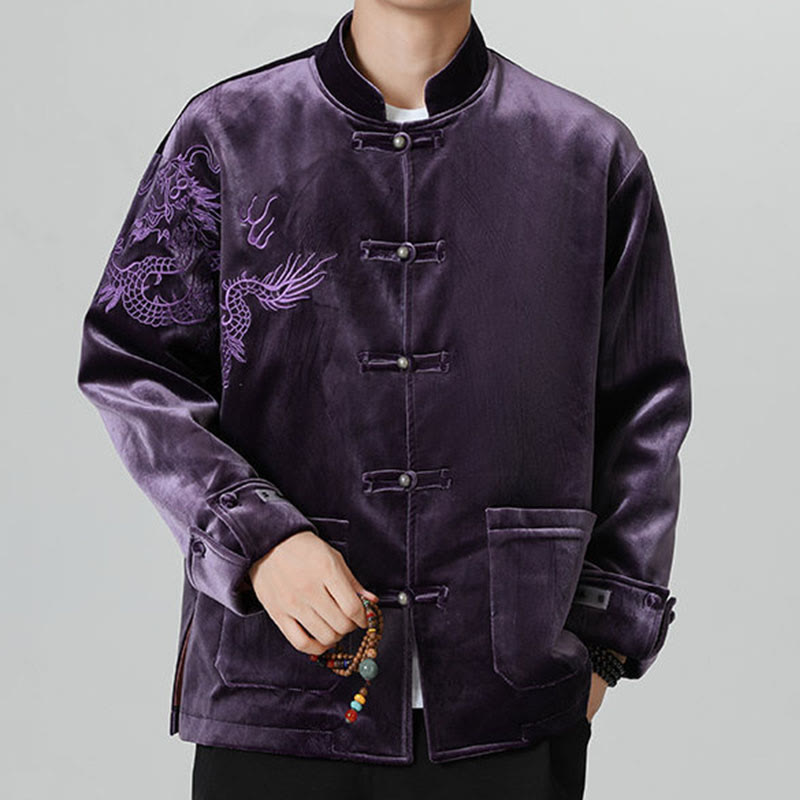Buddha Stones Ricama Drago Casual Rana-bottoni Cotone Giacca Camicia Abbigliamento Uomo - image 36