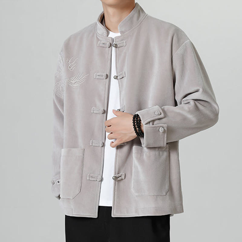 Buddha Stones Ricama Drago Casual Rana-bottoni Cotone Giacca Camicia Abbigliamento Uomo - image 14