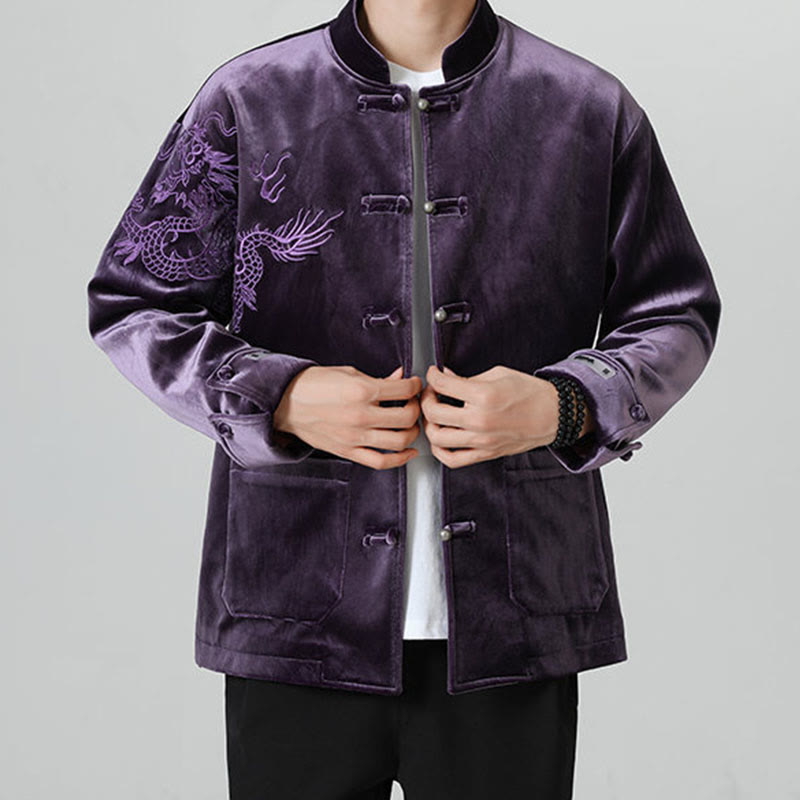 Buddha Stones Ricama Drago Casual Rana-bottoni Cotone Giacca Camicia Abbigliamento Uomo - image 33