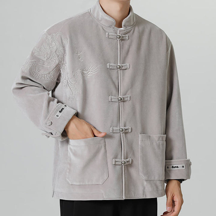 Buddha Stones Ricama Drago Casual Rana-bottoni Cotone Giacca Camicia Abbigliamento Uomo - image 14