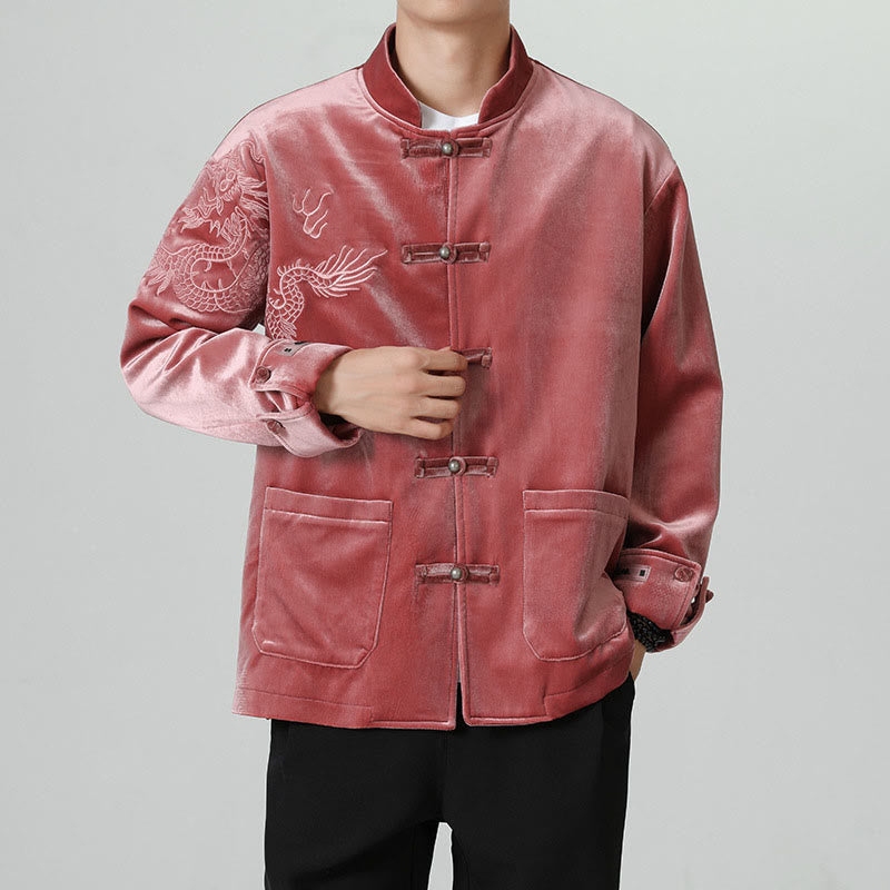 Buddha Stones Ricama Drago Casual Rana-bottoni Cotone Giacca Camicia Abbigliamento Uomo - image 5