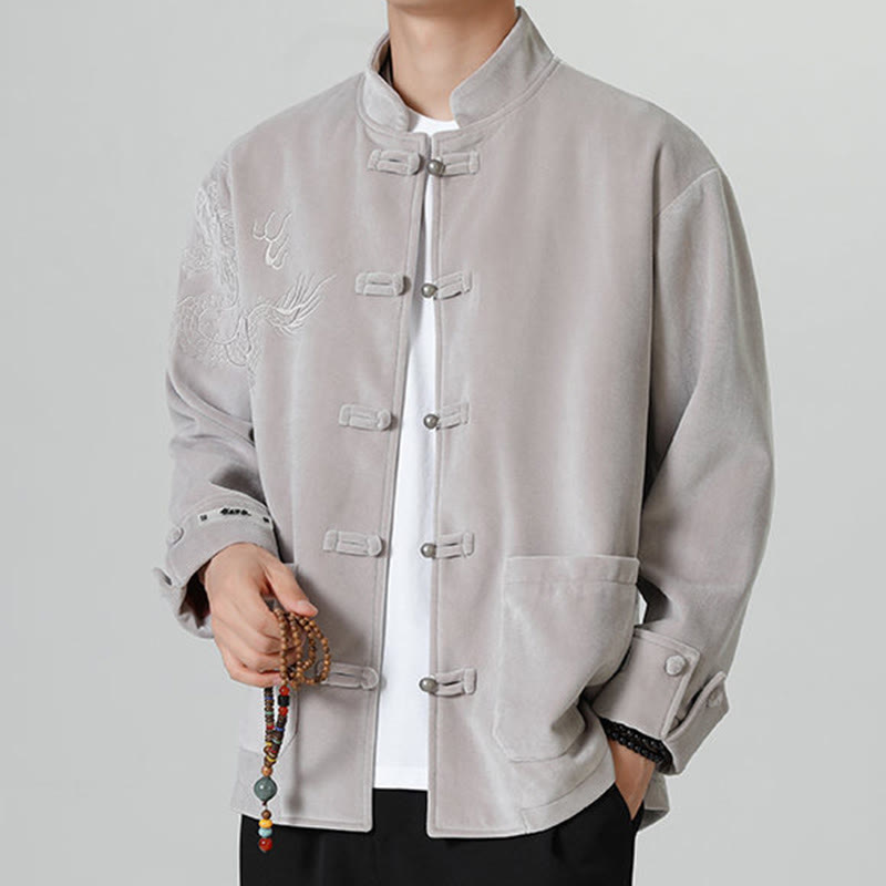 Buddha Stones Ricama Drago Casual Rana-bottoni Cotone Giacca Camicia Abbigliamento Uomo - image 12