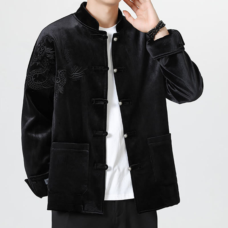 Buddha Stones Ricama Drago Casual Rana-bottoni Cotone Giacca Camicia Abbigliamento Uomo - image 20