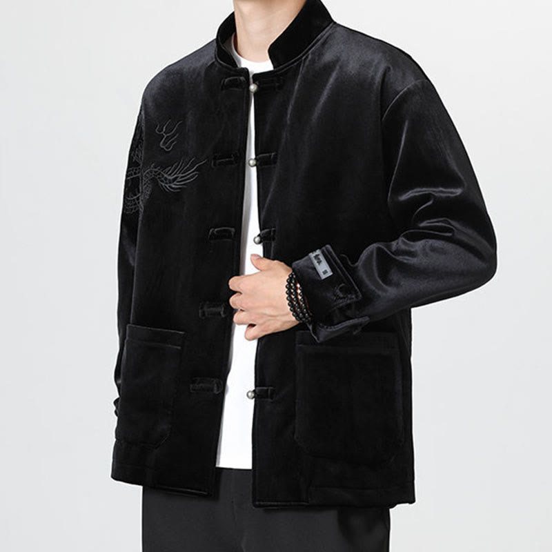 Buddha Stones Ricama Drago Casual Rana-bottoni Cotone Giacca Camicia Abbigliamento Uomo - image 21