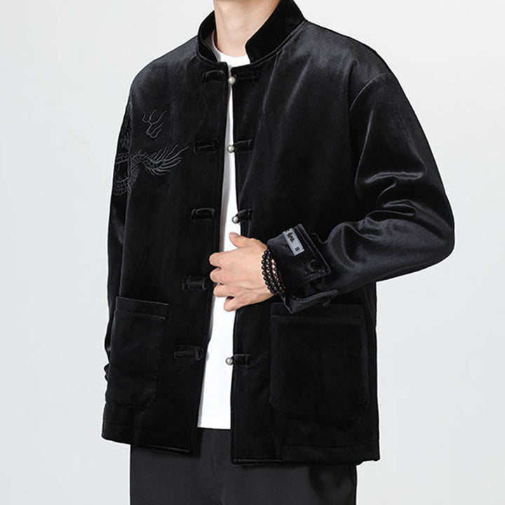 Buddha Stones Ricama Drago Casual Rana-bottoni Cotone Giacca Camicia Abbigliamento Uomo - image 21