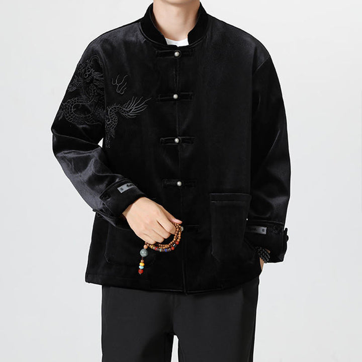 Buddha Stones Ricama Drago Casual Rana-bottoni Cotone Giacca Camicia Abbigliamento Uomo - image 22