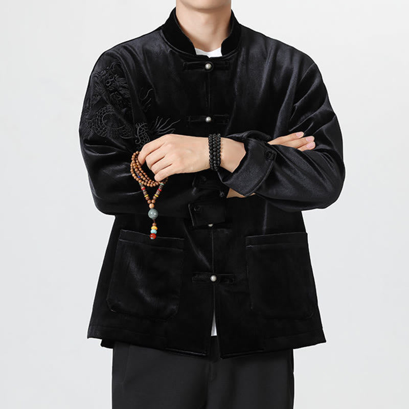 Buddha Stones Ricama Drago Casual Rana-bottoni Cotone Giacca Camicia Abbigliamento Uomo - image 23