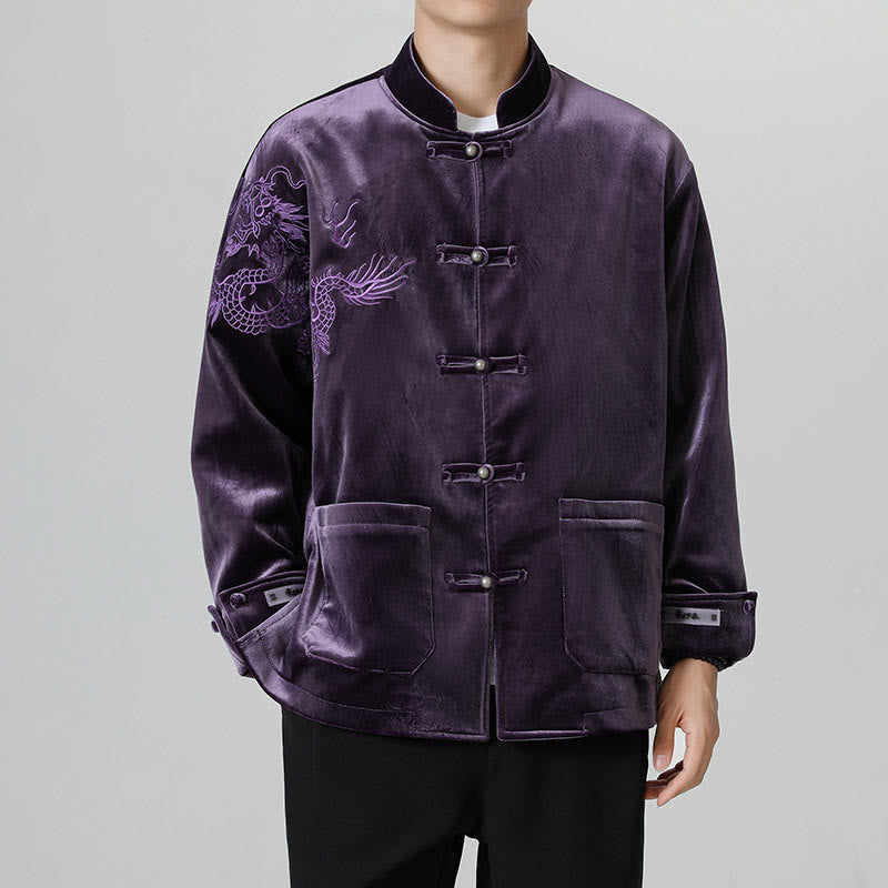 Buddha Stones Ricama Drago Casual Rana-bottoni Cotone Giacca Camicia Abbigliamento Uomo - image 33