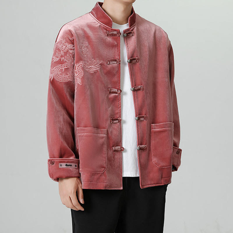 Buddha Stones Ricama Drago Casual Rana-bottoni Cotone Giacca Camicia Abbigliamento Uomo - image 1