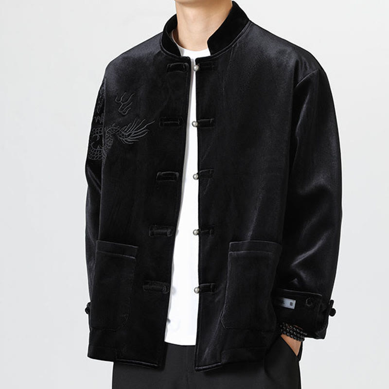 Buddha Stones Ricama Drago Casual Rana-bottoni Cotone Giacca Camicia Abbigliamento Uomo - image 19