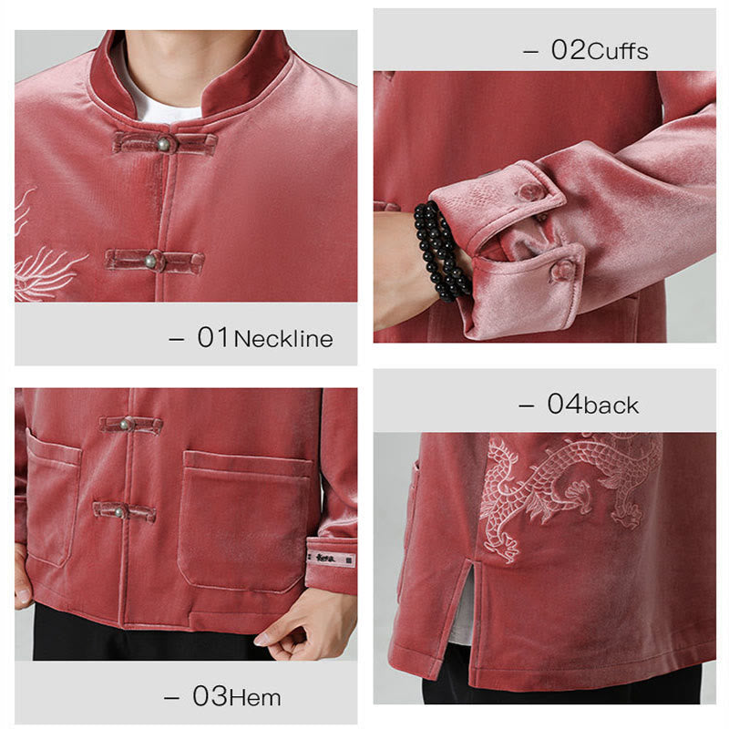 Buddha Stones Ricama Drago Casual Rana-bottoni Cotone Giacca Camicia Abbigliamento Uomo - image 9