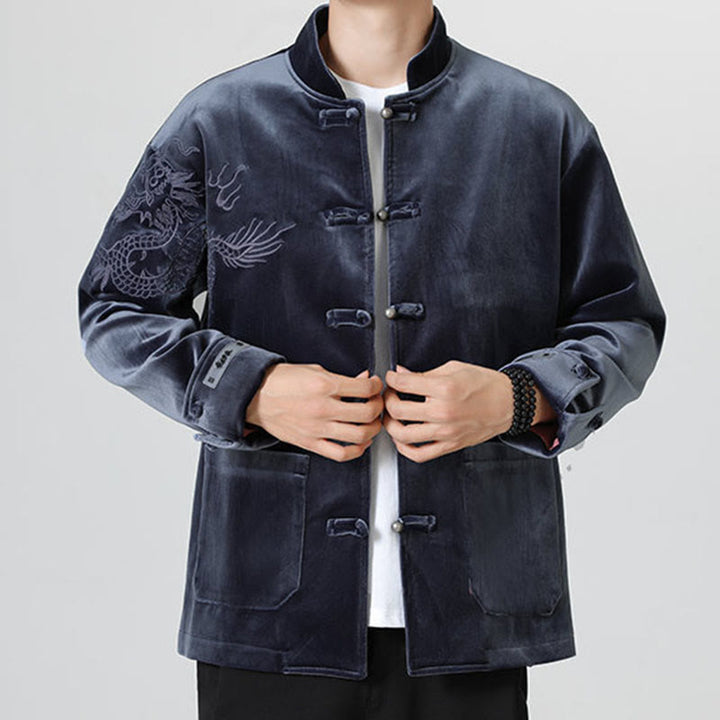 Buddha Stones Ricama Drago Casual Rana-bottoni Cotone Giacca Camicia Abbigliamento Uomo - image 28