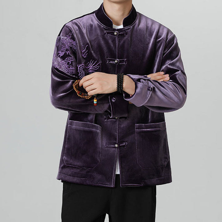 Buddha Stones Ricama Drago Casual Rana-bottoni Cotone Giacca Camicia Abbigliamento Uomo - image 35