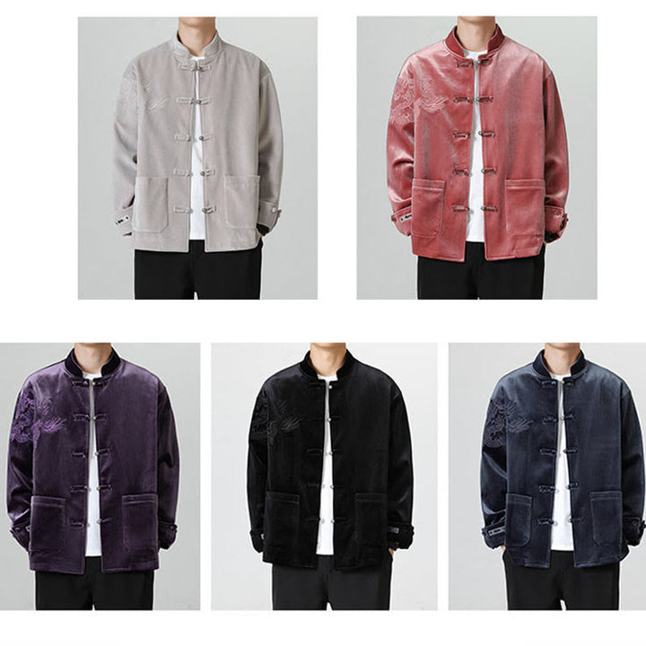 Buddha Stones Ricama Drago Casual Rana-bottoni Cotone Giacca Camicia Abbigliamento Uomo - image 37