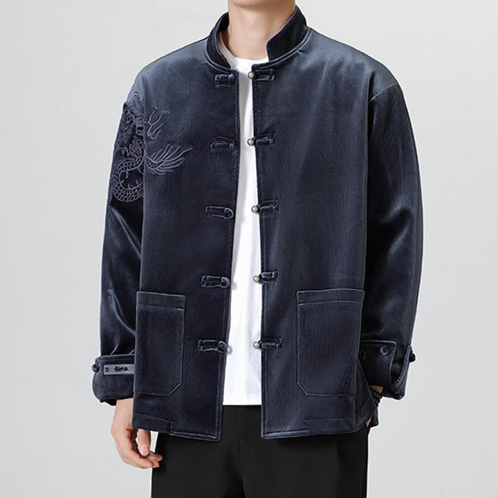 Buddha Stones Ricama Drago Casual Rana-bottoni Cotone Giacca Camicia Abbigliamento Uomo - image 29