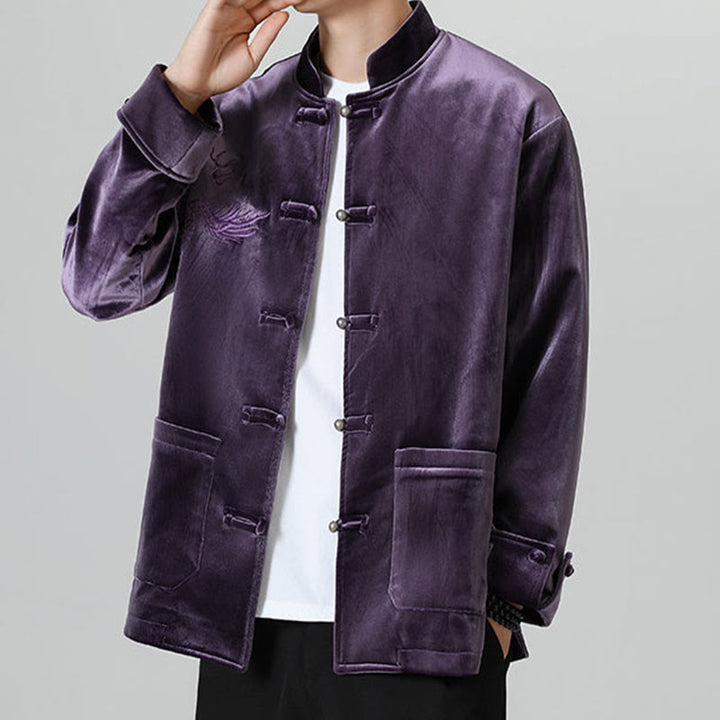 Buddha Stones Ricama Drago Casual Rana-bottoni Cotone Giacca Camicia Abbigliamento Uomo - image 35