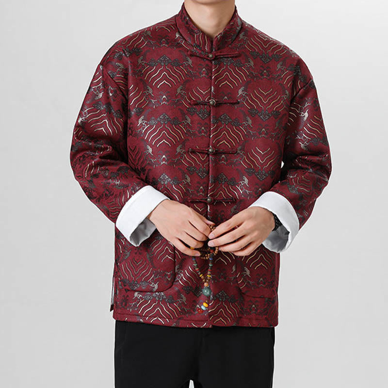 Buddha Stones Frog-Button Cinese Tang Suit Forma d'onda Camicia lunga Uomo Giacca Abbigliamento - image 7