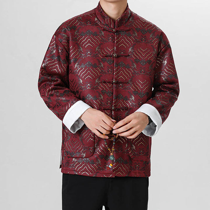 Buddha Stones Frog-Button Cinese Tang Suit Forma d'onda Camicia lunga Uomo Giacca Abbigliamento - image 8
