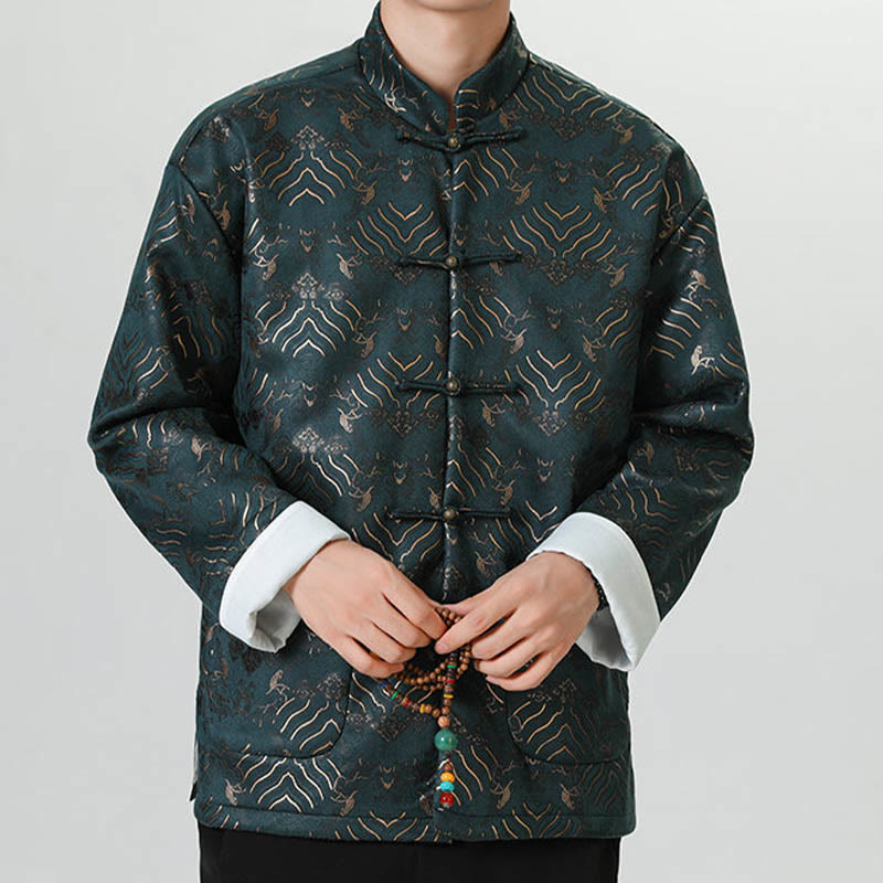 Buddha Stones Frog-Button Cinese Tang Suit Forma d'onda Camicia lunga Uomo Giacca Abbigliamento - image 14