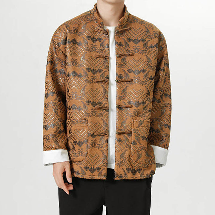 Buddha Stones Frog-Button Cinese Tang Suit Forma d'onda Camicia lunga Uomo Giacca Abbigliamento - image 22