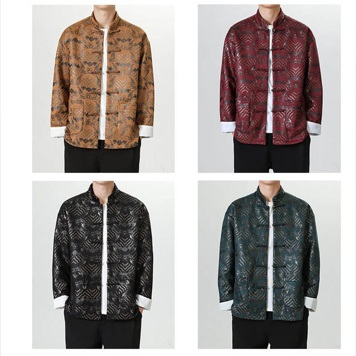 Buddha Stones Frog-Button Cinese Tang Suit Forma d'onda Camicia lunga Uomo Giacca Abbigliamento - image 29