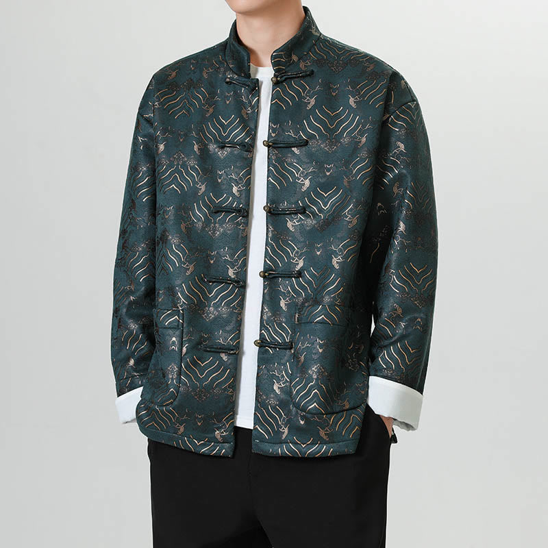 Buddha Stones Frog-Button Cinese Tang Suit Forma d'onda Camicia lunga Uomo Giacca Abbigliamento - image 17