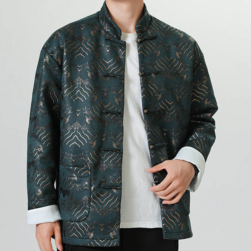Buddha Stones Frog-Button Cinese Tang Suit Forma d'onda Camicia lunga Uomo Giacca Abbigliamento - image 15