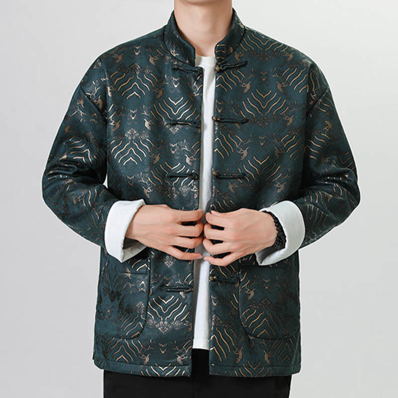 Buddha Stones Frog-Button Cinese Tang Suit Forma d'onda Camicia lunga Uomo Giacca Abbigliamento - image 18