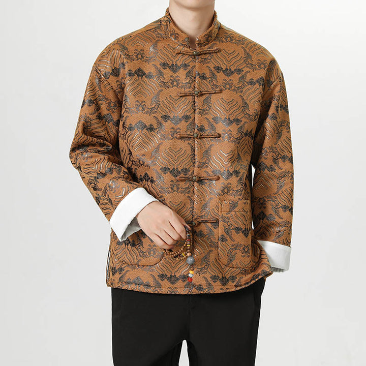 Buddha Stones Frog-Button Cinese Tang Suit Forma d'onda Camicia lunga Uomo Giacca Abbigliamento - image 23