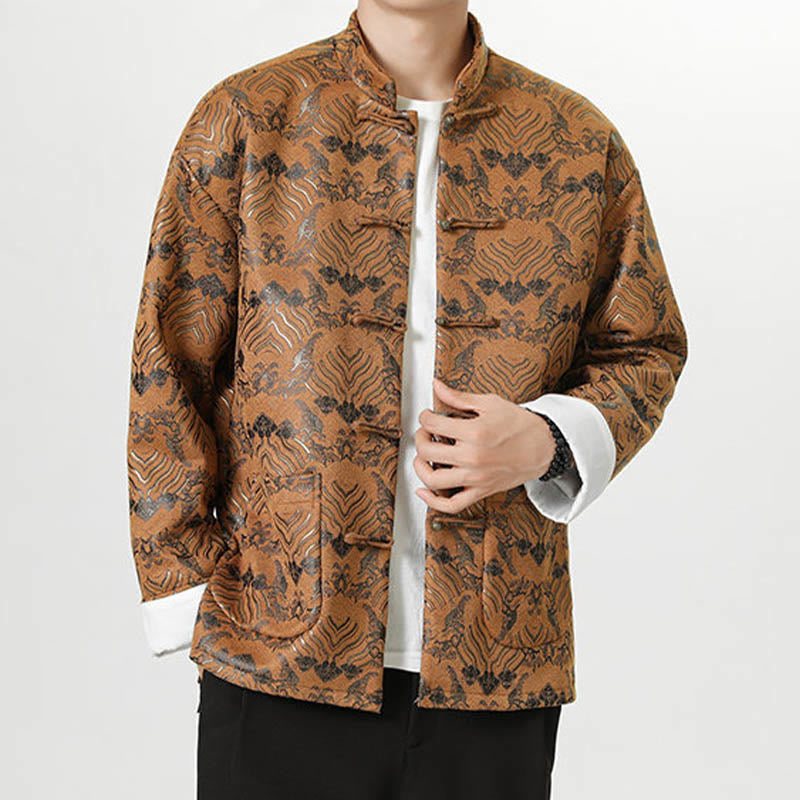 Buddha Stones Frog-Button Cinese Tang Suit Forma d'onda Camicia lunga Uomo Giacca Abbigliamento - Perù - US/UK/AU46, EU56 (5XL) - image 19