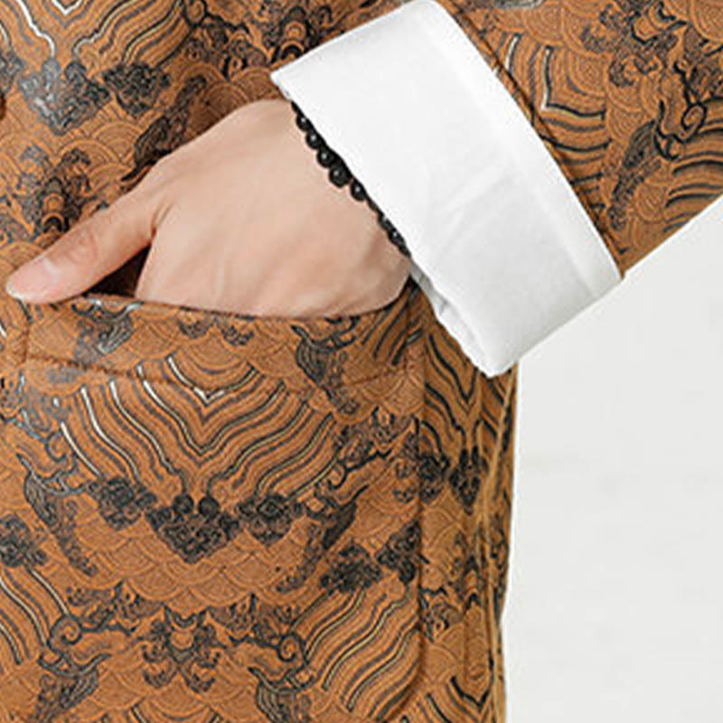 Buddha Stones Frog-Button Cinese Tang Suit Forma d'onda Camicia lunga Uomo Giacca Abbigliamento - image 27