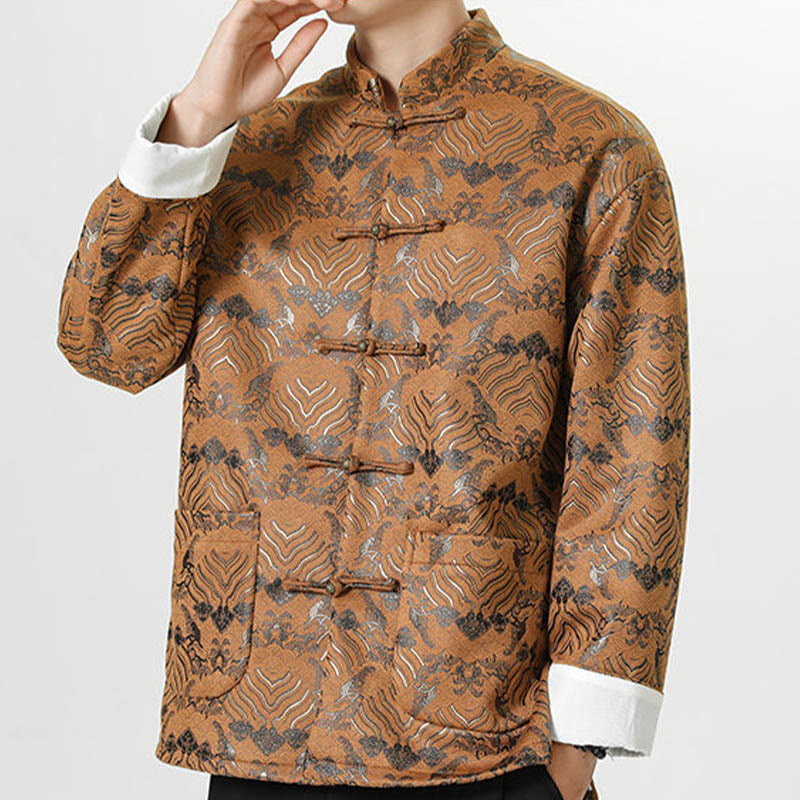 Buddha Stones Frog-Button Cinese Tang Suit Forma d'onda Camicia lunga Uomo Giacca Abbigliamento - image 24