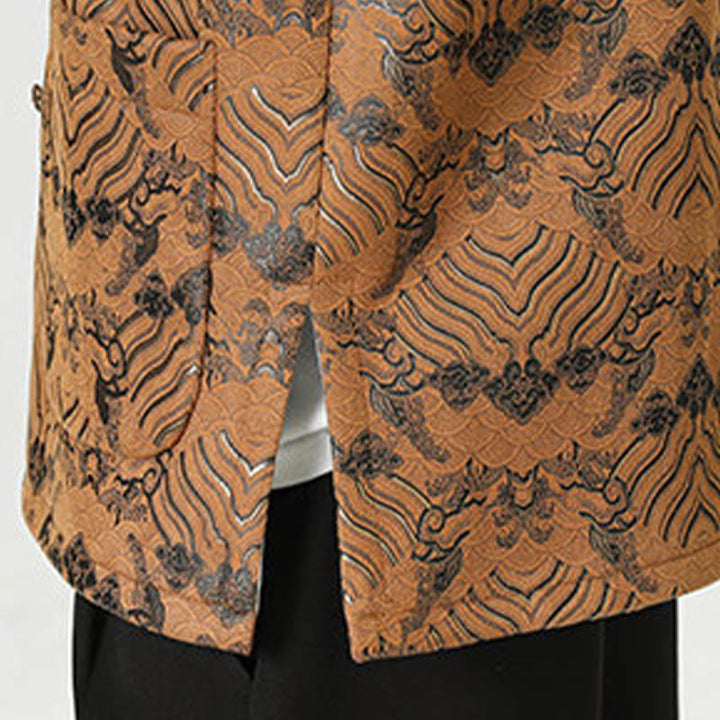Buddha Stones Frog-Button Cinese Tang Suit Forma d'onda Camicia lunga Uomo Giacca Abbigliamento - image 26