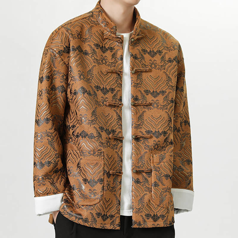 Buddha Stones Frog-Button Cinese Tang Suit Forma d'onda Camicia lunga Uomo Giacca Abbigliamento - image 19