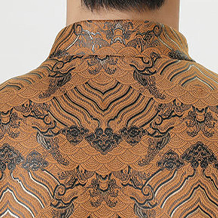 Buddha Stones Frog-Button Cinese Tang Suit Forma d'onda Camicia lunga Uomo Giacca Abbigliamento - image 24