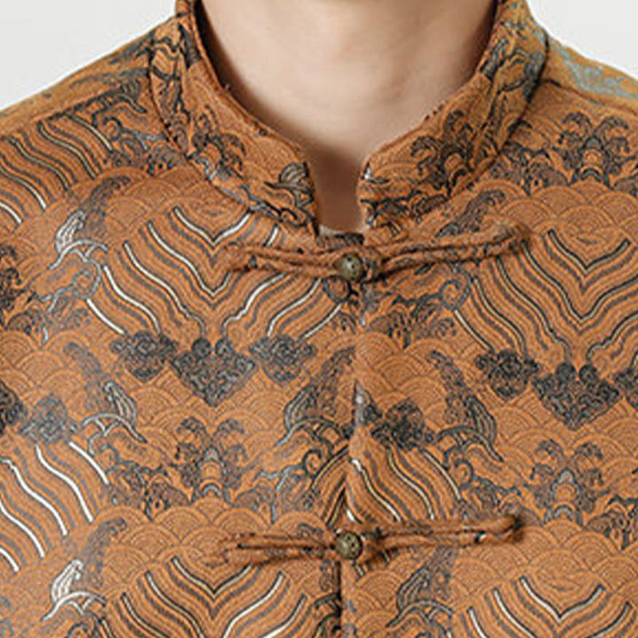 Buddha Stones Frog-Button Cinese Tang Suit Forma d'onda Camicia lunga Uomo Giacca Abbigliamento - image 26