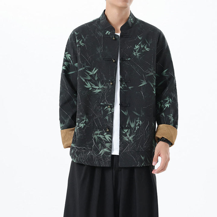 Giacca da uomo in spandex con bottoni casual in bambù e stampa Buddha Stones , abbigliamento da camicia - Nero - US/UK/AU46, EU56 (5XL) - image 1