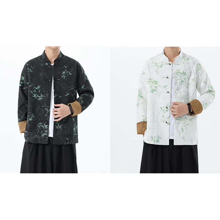Giacca da uomo in spandex con bottoni casual in bambù e stampa Buddha Stones , abbigliamento da camicia